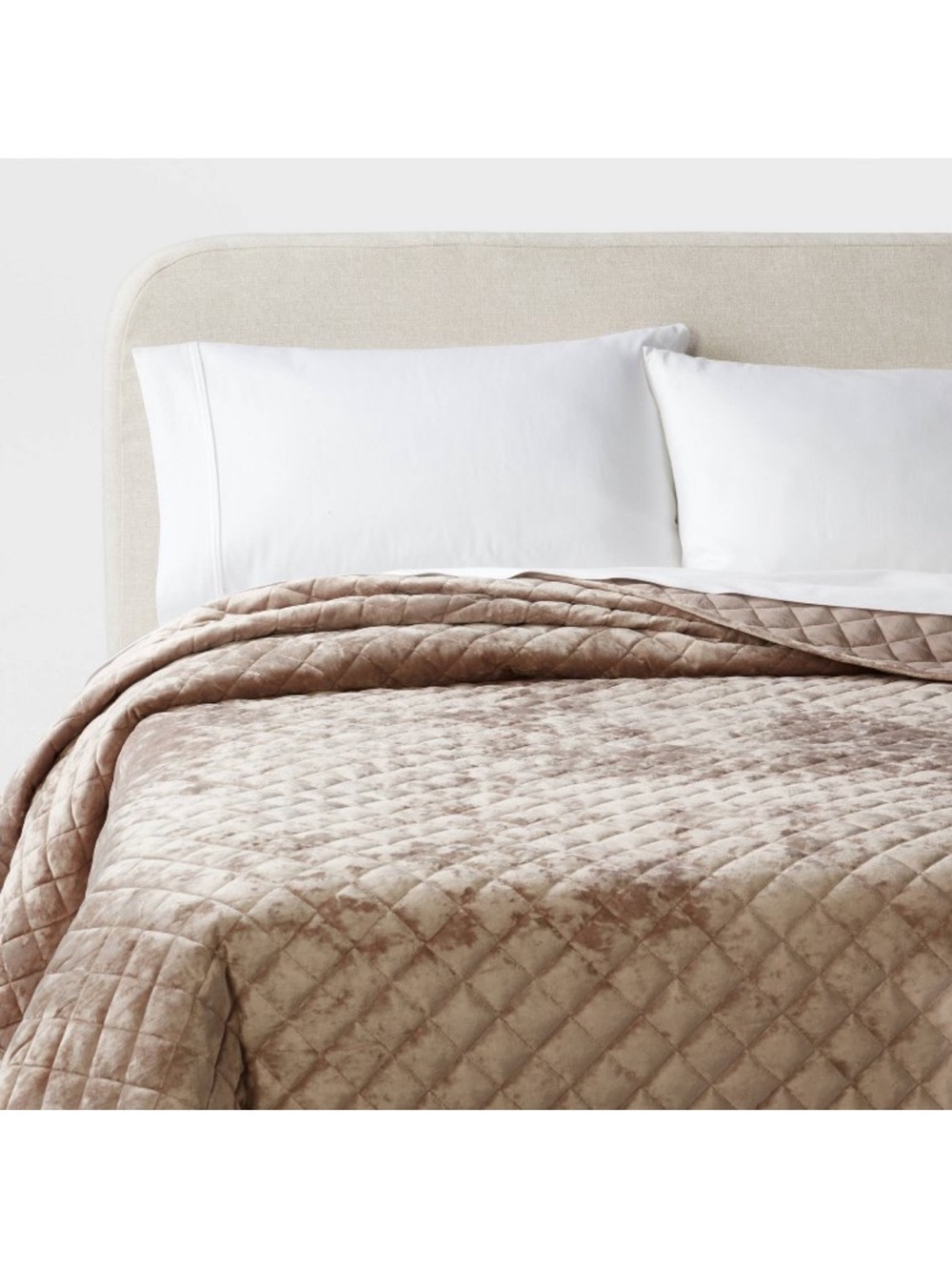 Threshold King Luxe Diamond Stitch Velvet Quilt- Light Brown